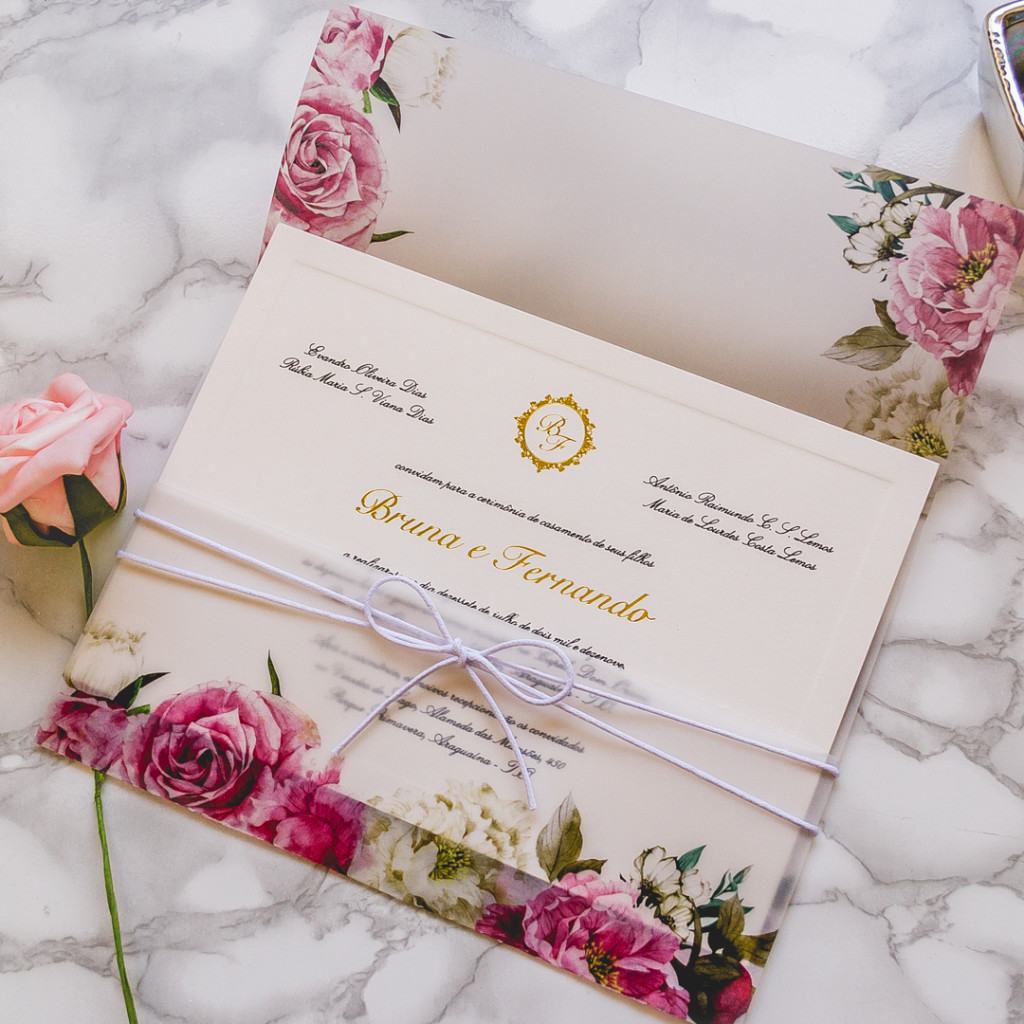 Convite de casamento com flores